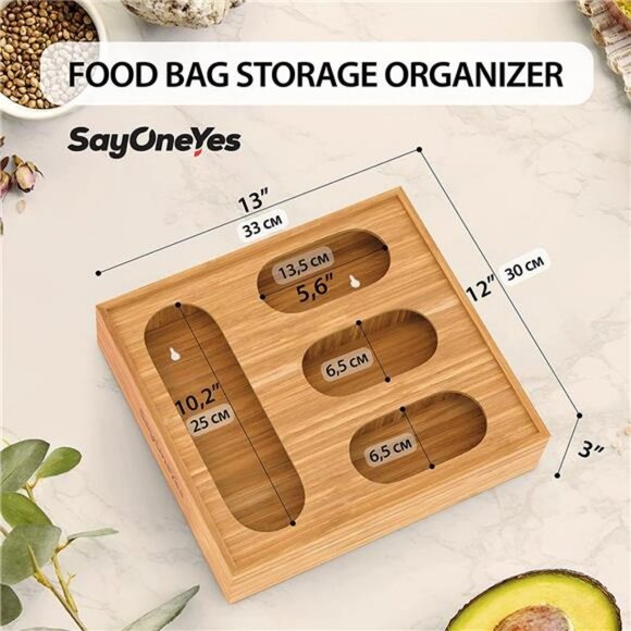 Ziplock Bag Organizer for Drawer - Premium Bamboo Plastic Bag Storage Organizer - Picture 3 of 6